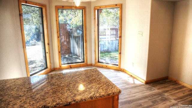 interior space featuring hardwood / wood-style flooring, ceiling fan, and a healthy amount of sunlight