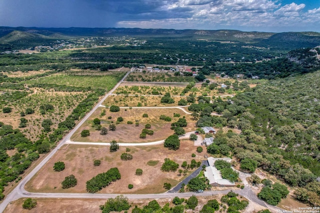 birds eye view of property with a mountain view