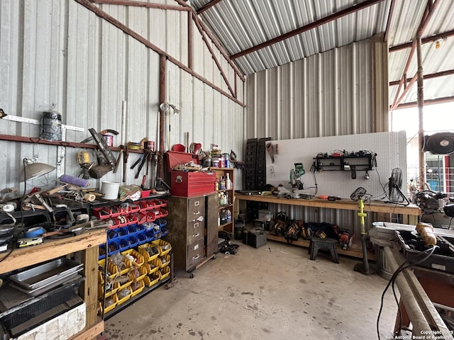 garage featuring a workshop area