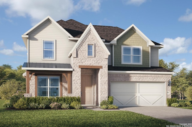 view of front of house with a front yard and a garage