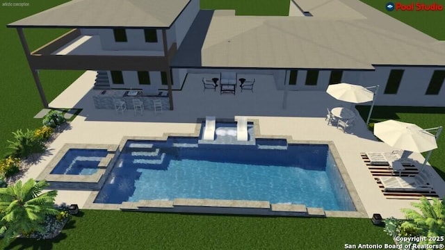 view of pool featuring a patio area