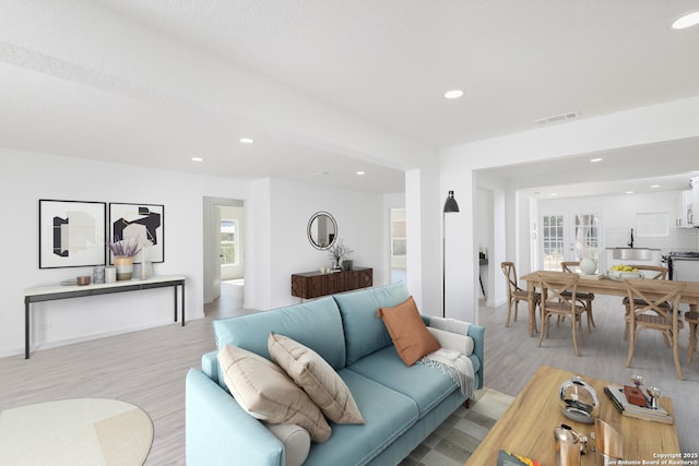 living room with light wood-type flooring