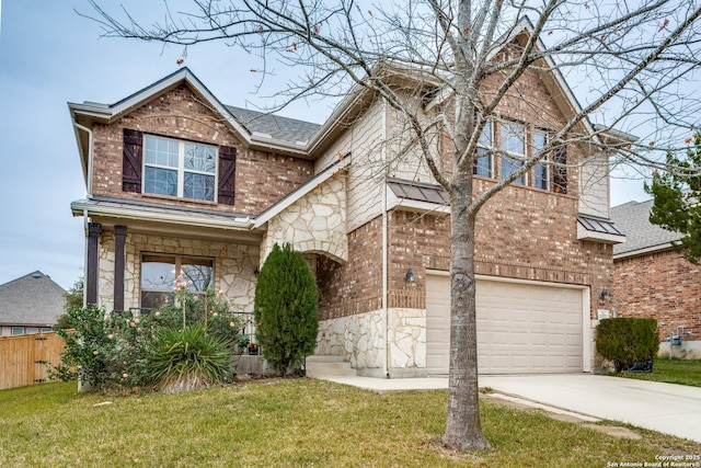 view of front of house with a front lawn and a garage