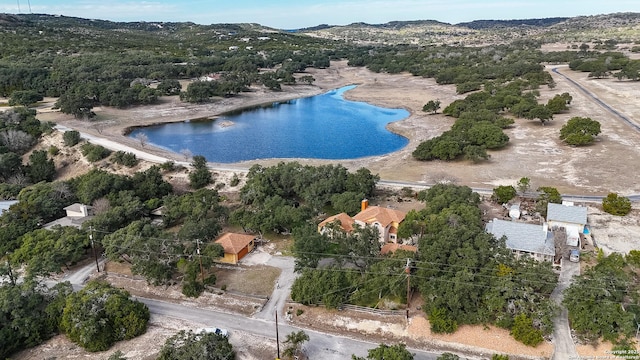 birds eye view of property featuring a water and mountain view