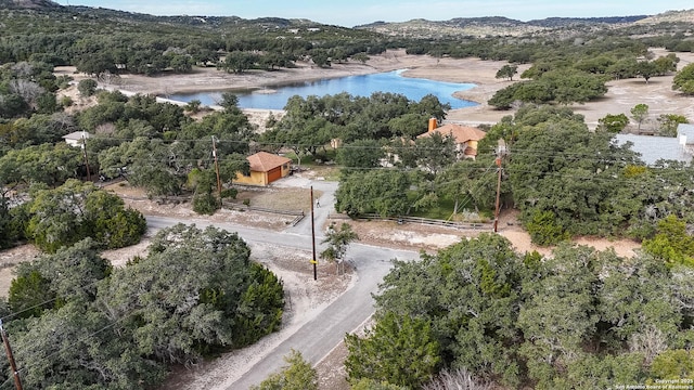 bird's eye view featuring a water and mountain view