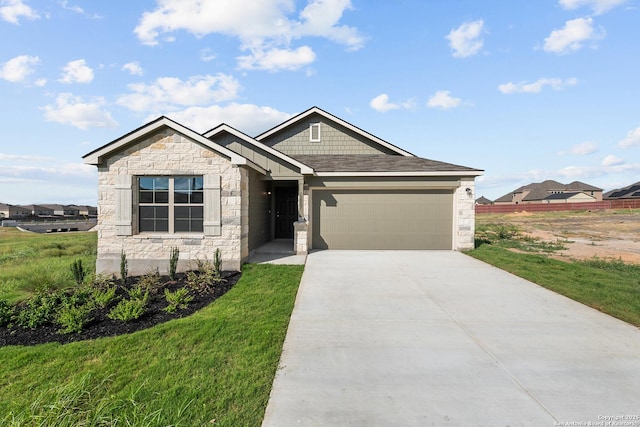 8321 Roadrunner Psge, San Antonio, TX 78222 - ranch-style house with a garage, a front lawn, concrete driveway, and stone siding
