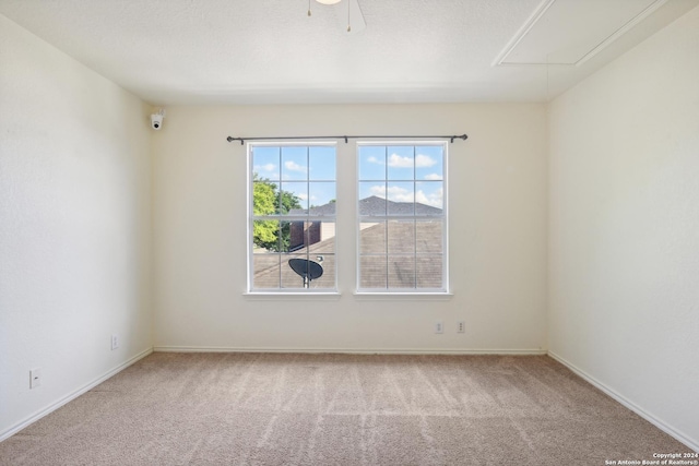 unfurnished room featuring light carpet