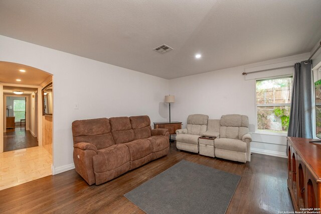 living room featuring dark hardwood / wood-style flooring