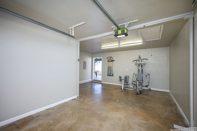 garage with a garage door opener