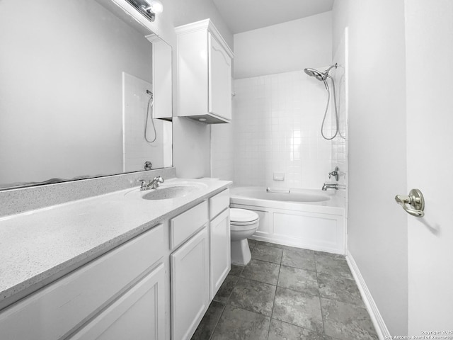 full bathroom with toilet, vanity, and shower / washtub combination