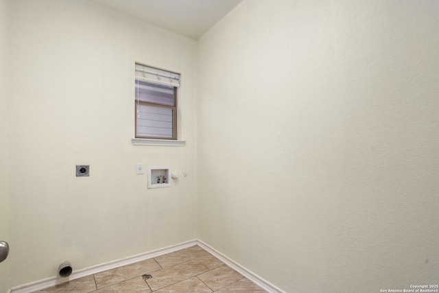 clothes washing area with washer hookup, hookup for an electric dryer, and light tile patterned floors