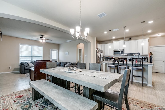 dining area with ceiling fan