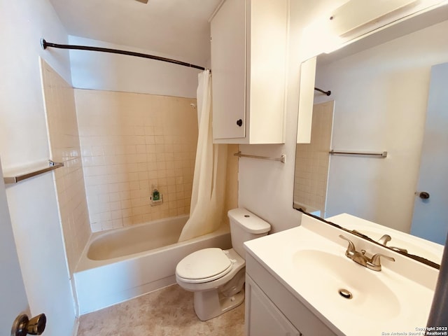 full bathroom featuring toilet, vanity, and shower / tub combo