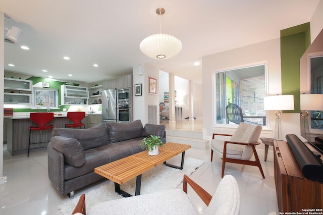 view of tiled living room