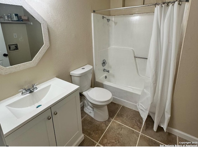 full bathroom featuring vanity, tile patterned flooring, toilet, and shower / bath combo