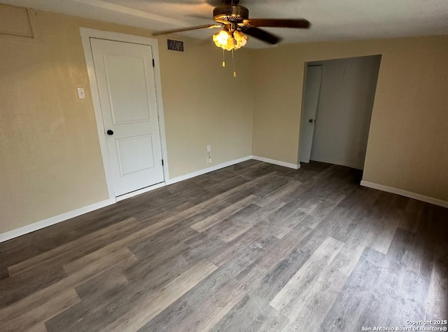 unfurnished room featuring hardwood / wood-style floors and ceiling fan