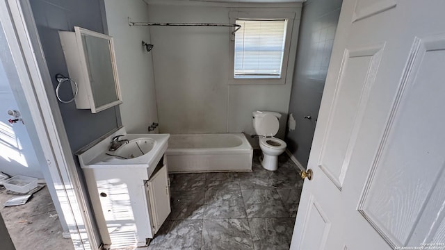 full bathroom with shower / tub combination, toilet, and vanity