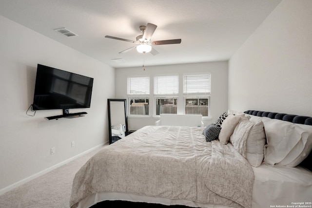 bedroom with carpet flooring and ceiling fan