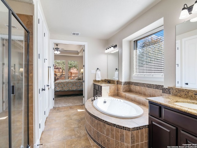 bathroom featuring vanity and separate shower and tub