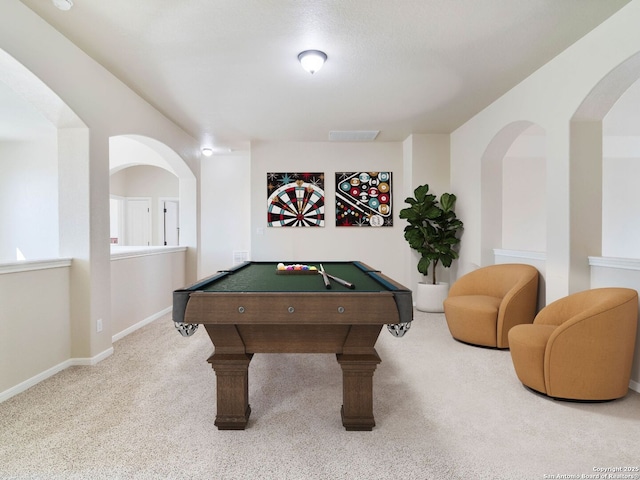 playroom featuring billiards and carpet