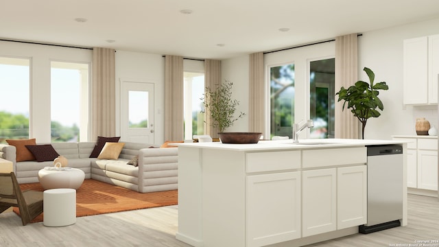 interior space featuring sink and light hardwood / wood-style flooring