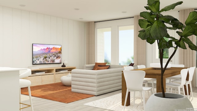 living area with light hardwood / wood-style floors