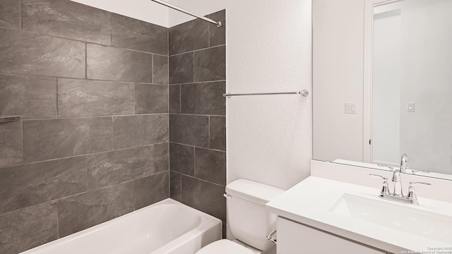 full bathroom with toilet, bathtub / shower combination, and vanity