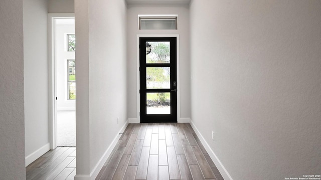 606 Inner Path, New Braunfels, TX 78132 - doorway featuring baseboards and wood finished floors