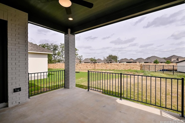 606 Inner Path, New Braunfels, TX 78132 - view of patio featuring ceiling fan, fence, and a residential view