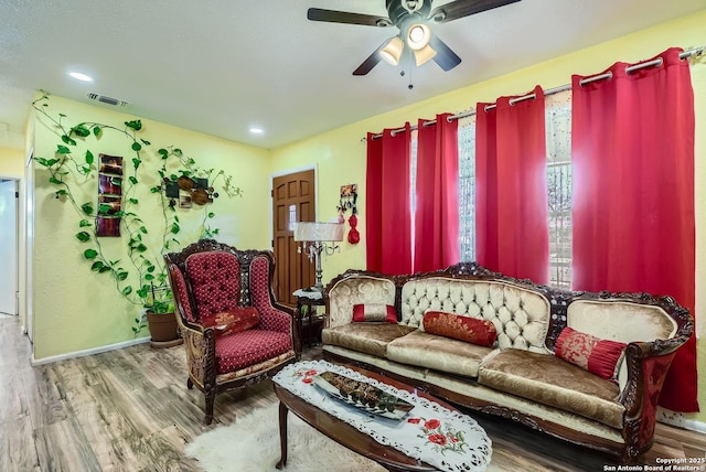 4623 Bernadine Dr, San Antonio, TX 78220 - living room with hardwood / wood-style flooring and ceiling fan