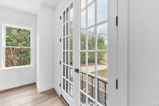 entryway with light hardwood / wood-style flooring and a healthy amount of sunlight