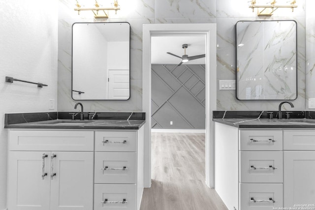 bathroom featuring hardwood / wood-style floors and vanity