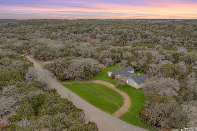 view of aerial view at dusk