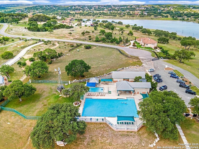 aerial view with a water view