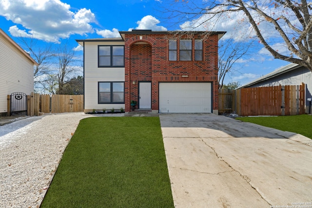 view of front of property featuring a front yard and a garage