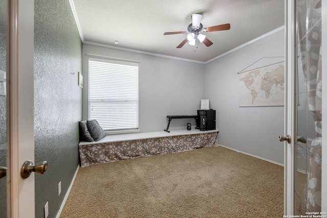 interior space featuring ceiling fan, ornamental molding, and french doors