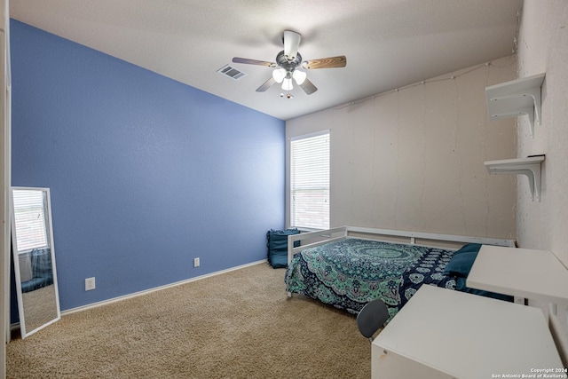 bedroom featuring carpet floors and ceiling fan