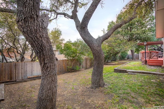 view of yard featuring a wooden deck