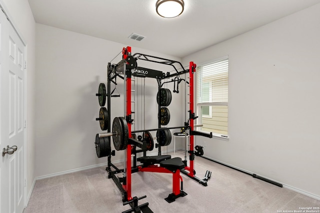 workout room with light carpet