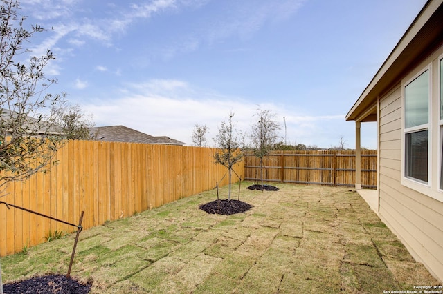 view of yard with a fenced backyard