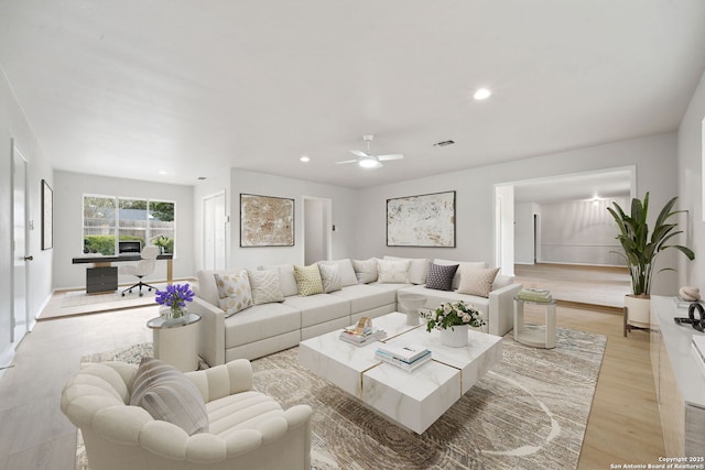 living room featuring light wood-type flooring