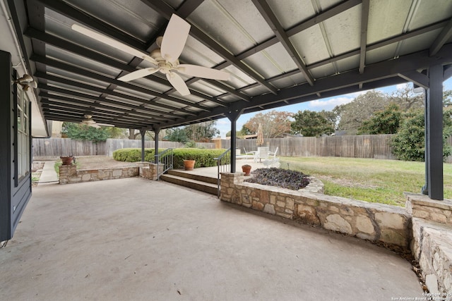 view of patio featuring ceiling fan