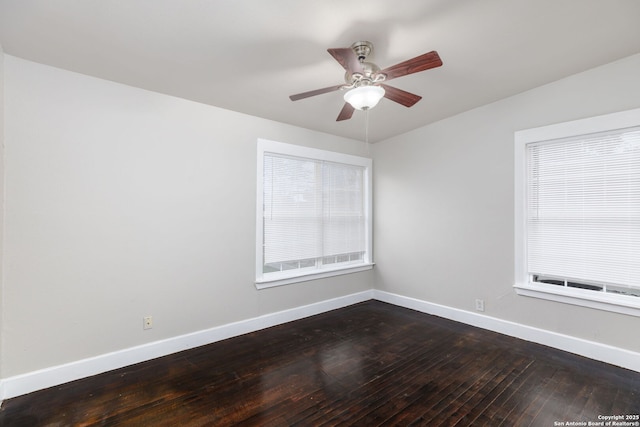 unfurnished room with ceiling fan and hardwood / wood-style floors