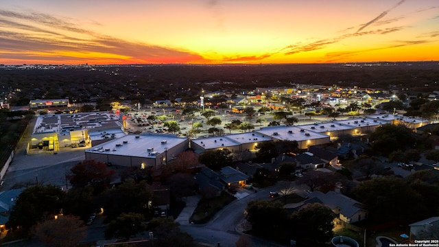 view of aerial view at dusk