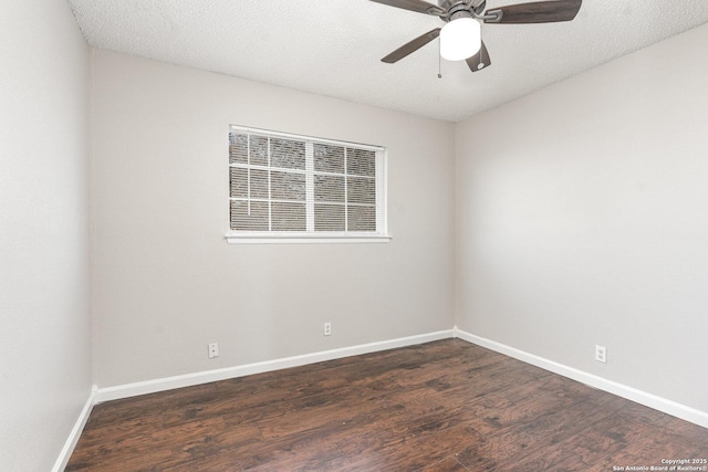 spare room featuring ceiling fan, a textured ceiling, and dark hardwood / wood-style flooring