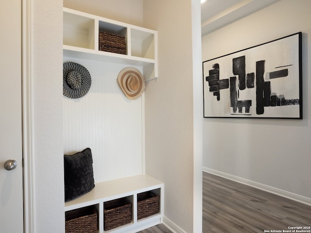 mudroom with hardwood / wood-style floors