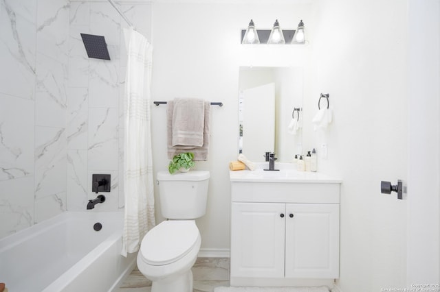 full bathroom with vanity, toilet, and shower / tub combo