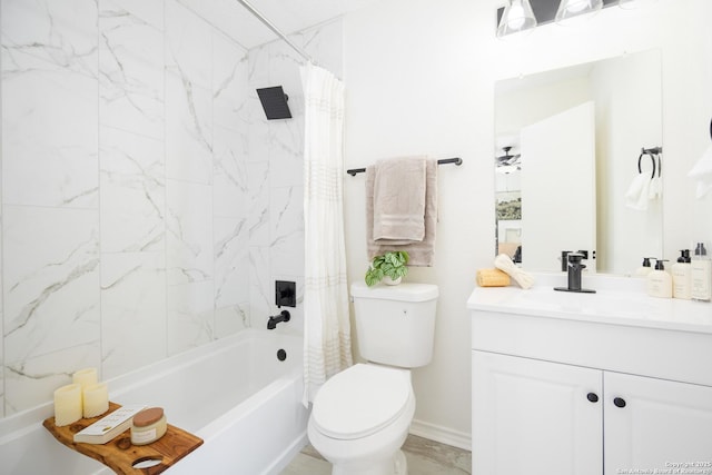 full bathroom featuring vanity, toilet, and shower / tub combo with curtain