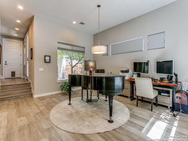 interior space with light hardwood / wood-style floors