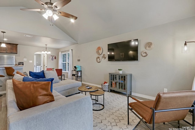 652 Canyon Bnd, Canyon Lake, TX 78133 - living room with ceiling fan, light hardwood / wood-style flooring, and lofted ceiling